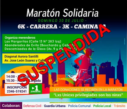 Por razones climáticas se suspendió la Maratón Solidaria programada para hoy