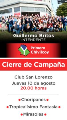 <span style='color:#f000000;font-size:14px;'>POLÍTICA</span><br>Primero Chivilcoy invita al cierre de campaña que tendrá lugar este jueves en el Club San Lorenzo