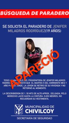 <span style='color:#f000000;font-size:14px;'>POLICIALES</span><br>Apareció Jenifer Milagros Rodríguez, la joven por la que se había iniciado una búsqueda de paradero