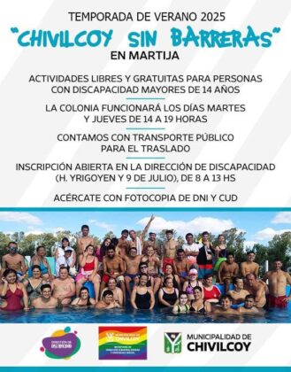 <span style='color:#f000000;font-size:14px;'>LOCALES</span><br>Se encuentra abierta la inscripción a la temporada de verano 2025 del taller “Chivilcoy Sin Barreras”