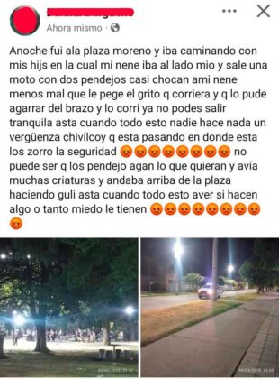 <span style='color:#f000000;font-size:14px;'>INSEGURIDAD</span><br>Video | Vecinos denuncian desmanes en Plaza Moreno: «No se puede ni salir a caminar»