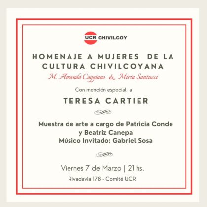 <span style='color:#f000000;font-size:14px;'>CULTURA</span><br>Homenaje a Mujeres de la Cultura Chivilcoyana e Inauguración de la Galería de Mujeres Radicales