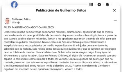 <span style='color:#f000000;font-size:14px;'>POLÍTICA</span><br>«Falso y canallesco»: Britos responde furioso a publicación sobre supuesto pacto con el Gobernador item-thumbnail