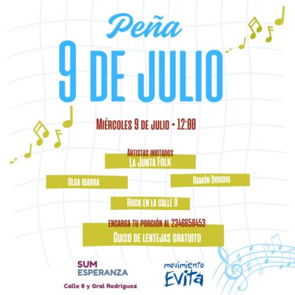 <span style='color:#f000000;font-size:14px;'>ANIVERSARIO</span><br>Segunda Peña en el SUM Esperanza: 9 de Julio en comunidad <span style='color:#f000000;font-size:14px;'>ANIVERSARIO</span><br>Segunda Peña en el SUM Esperanza: 9 de Julio en comunidad